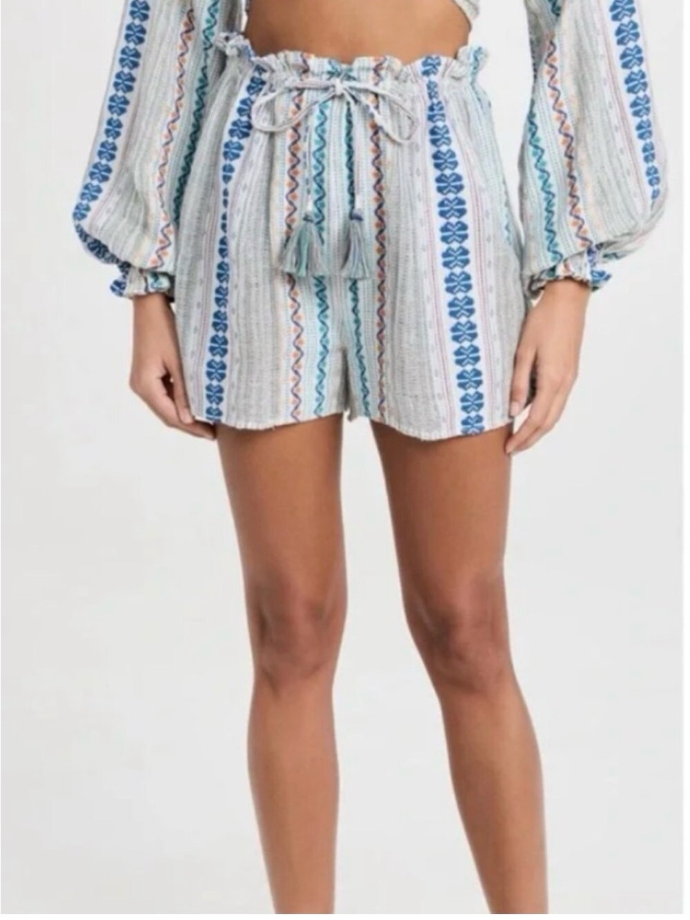Ramy Brook Elina Blue & Aqua Striped Drawstring Shorts